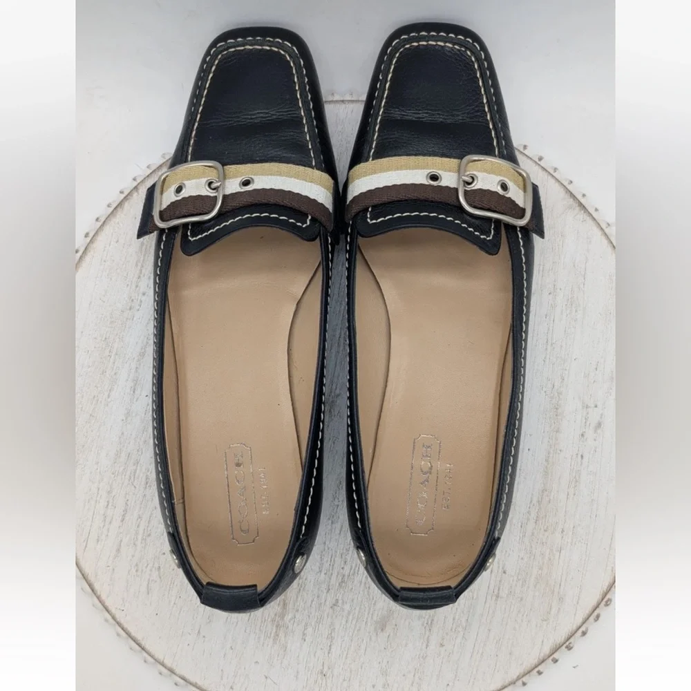 Coach Vintage Lia P481 Black Leather Buckle Loafers Woman 9.5